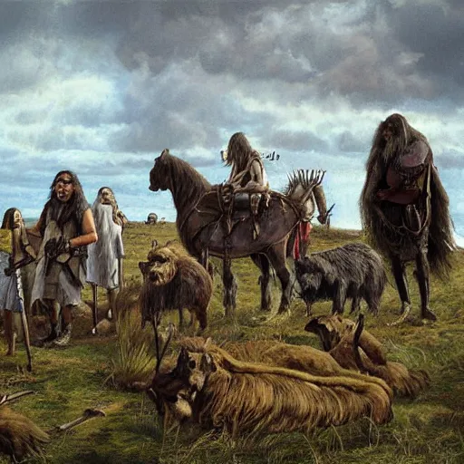 Prompt: stone age britain by james gurney