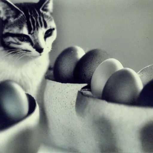 Image similar to polaroid image of cats hatching from eggs