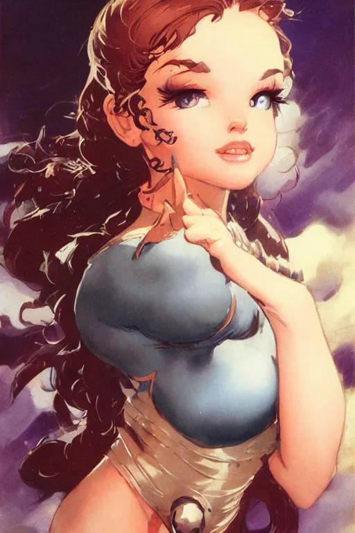 Image similar to a portrait of a cute fantasy girl by Frank Frazetta and ross tran and laura sava