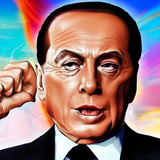 Image similar to Silvio Berlusconi in the style of Dragon Ball, 8K, hyperrealistic