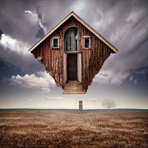 Image similar to a house in nowhere, surrealism