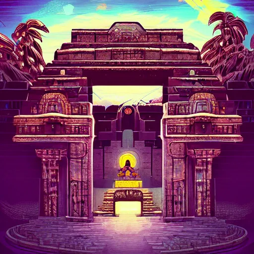 Image similar to ancient peruvian structure, retrowave epic art, trending on art station