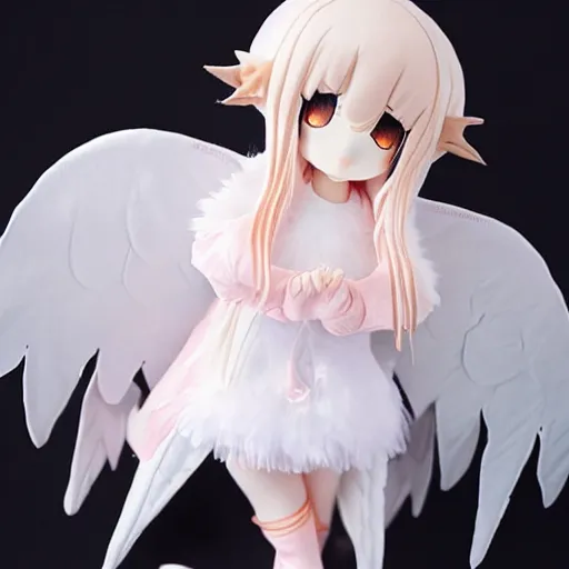 Image similar to cute fumo plush of an angel girl with wings and a glowing halo, anime girl