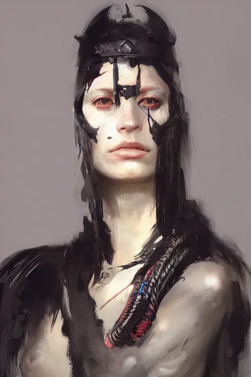 Prompt: portrait of a crow-woman in the dark, concept art by Moebius, Ruan Jia and John Singer Sargent, trending on artstation, artstationHD, artstationHQ, 4k, 8k