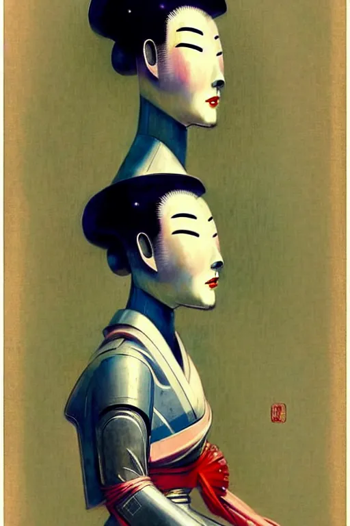 Image similar to ( ( ( ( ( 1 9 5 0 s retro future robot android aluminum geisha. muted colors. ) ) ) ) ) by jean - baptiste monge!!!!!!!!!!!!!!!!!!!!!!!!!!!!!!