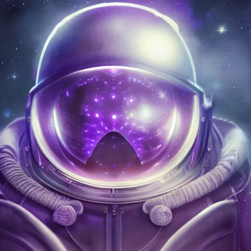 Prompt: detailed symmetry!!, ( trippy purple closed astronaut helmet ), small twinkling stars behind, by artgerm and charlie bowater and chris rallis, dark age aether punk style, global illumination, radiant light, god rays, bokeh, digital illustration, cg society, unreal engine 5, ray tracing