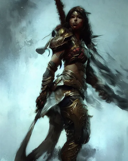 Image similar to a beautiful and strong female warrior by Ruan Jia