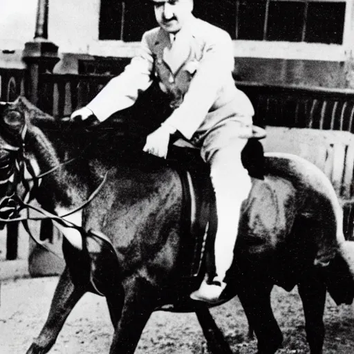 Image similar to hitler riding a pony in a dress