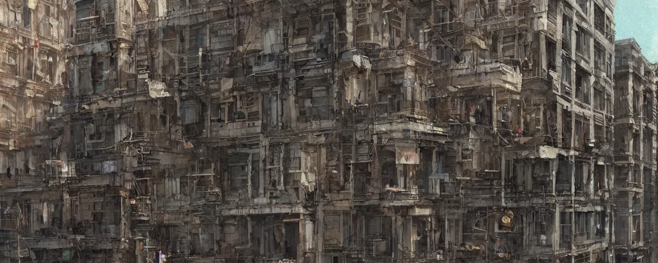 Image similar to city block facade. texture. art by greg rutkowski and william o'connor