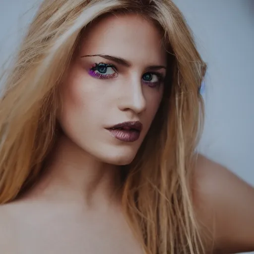 Image similar to photo of blonde woman with purple eyes