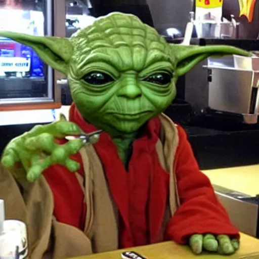 Image similar to Yoda working at McDonald's