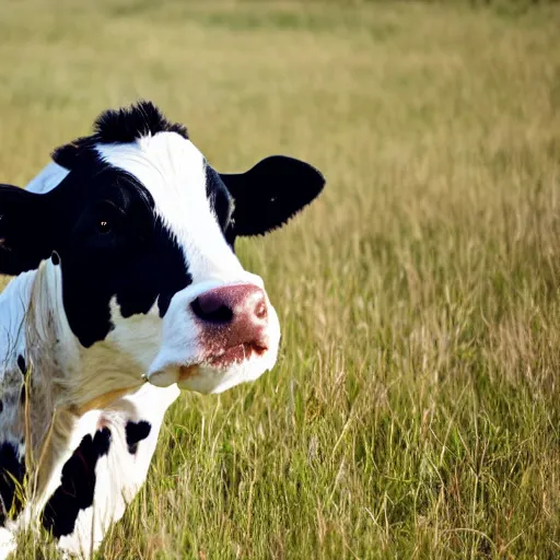 Prompt: dog head, cow body, in a grass field, dancing