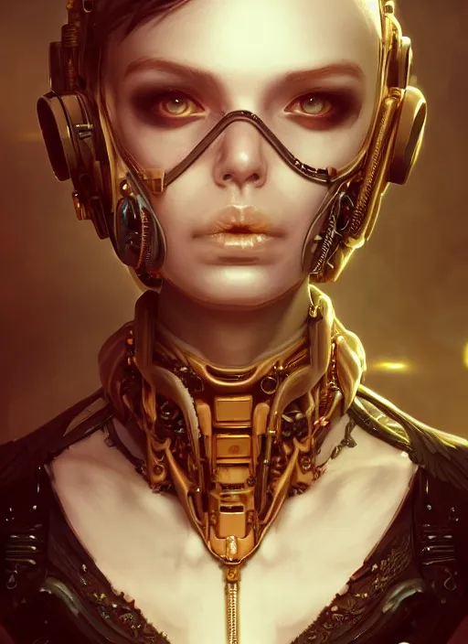 Image similar to soft lustrous ivory ebony biotech raver gutter punk gothic steampunk cyborg, golden ratio, details, scifi, fantasy, cyberpunk, intricate, decadent, highly detailed, digital painting, octane render, artstation, concept art, smooth, sharp focus, illustration, art by artgerm, loish, wlop