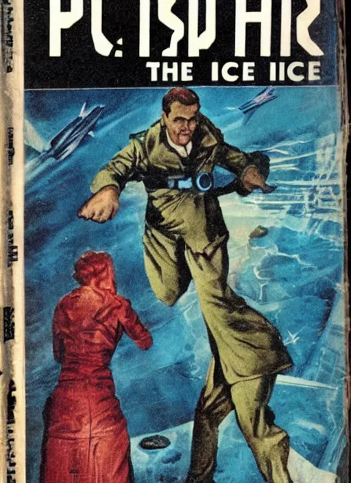 Prompt: pulp sci-fi magazine of the day the earth turned to ice