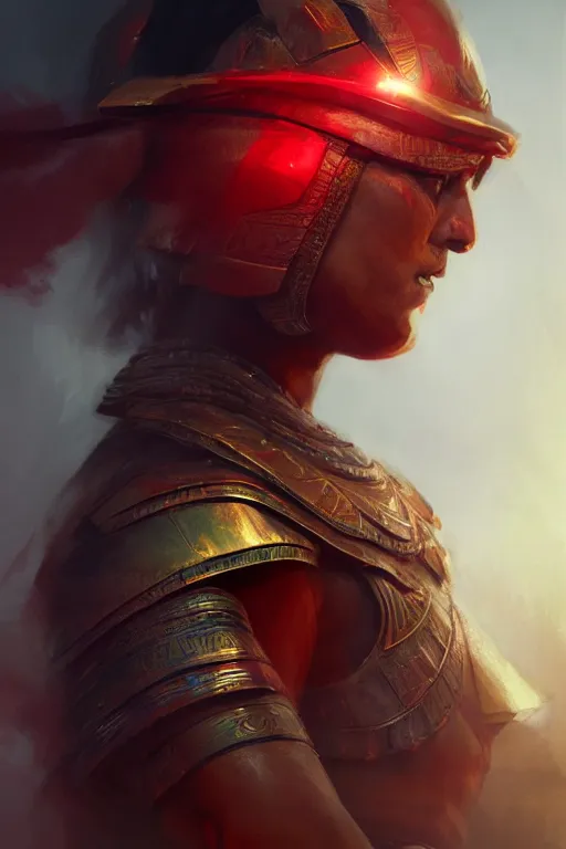 Image similar to egyptian warrior, portrait, fierce, intricate, elegant, red volumetric lighting, digital painting, highly detailed, artstation, sharp focus, illustration, concept art, ruan jia, steve mccurry