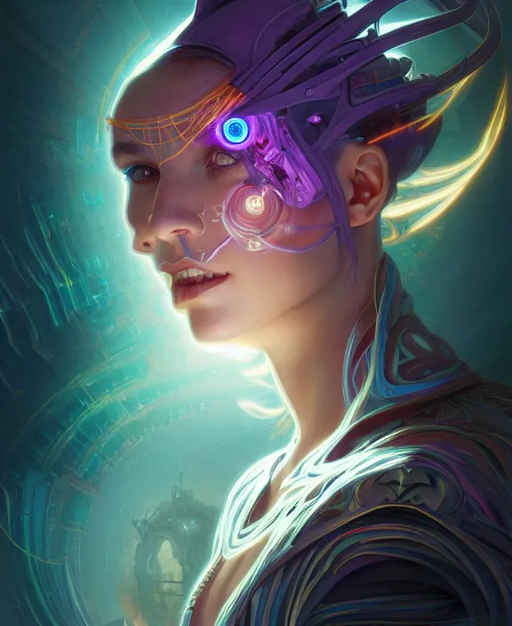 Prompt: a whirlwind of souls rushing inside the metaverse, half body, glowin eyes, tiara, pharaoh, android, cyborg, cyberpunk face, by loish, d & d, fantasy, intricate, elegant, highly detailed, colorful, vivid color, digital painting, artstation, concept art, art by artgerm and greg rutkowski and alphonse mucha