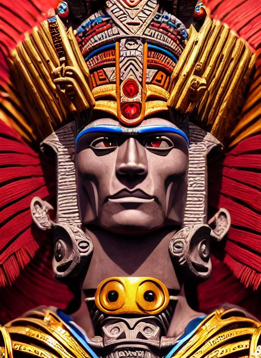 Image similar to photo of an aztec god in the style of stefan kostic, realistic, sharp focus, 8 k high definition, insanely detailed, intricate, elegant, art by stanley lau and artgerm