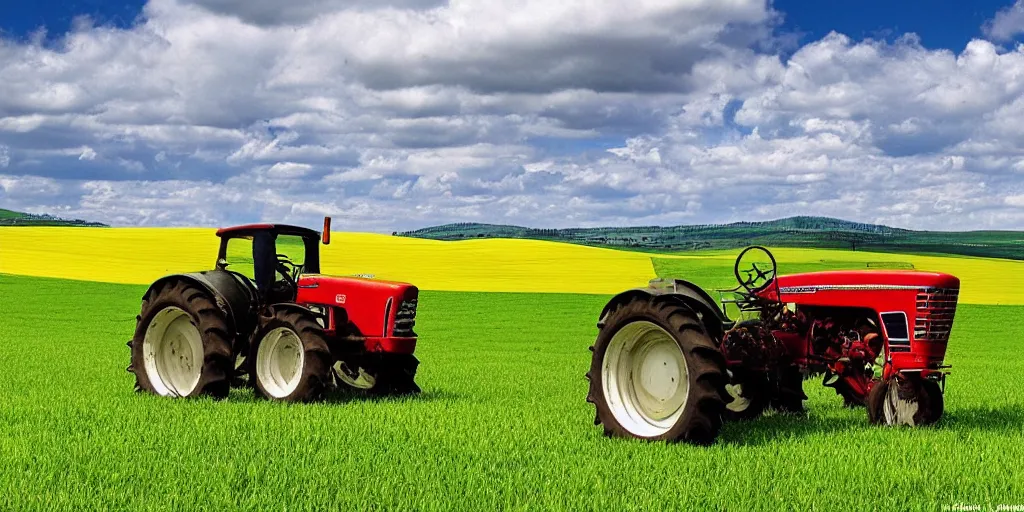 Prompt: tractor driving on windows xp background