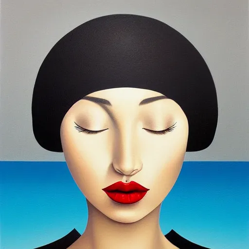 Image similar to minimalist, detailed painting, an ultrafine detailed painting by rafal olbinski, very detailed, airbrush art, pop surrealism, a painting of a woman, skeuomorphic, behance contest winner