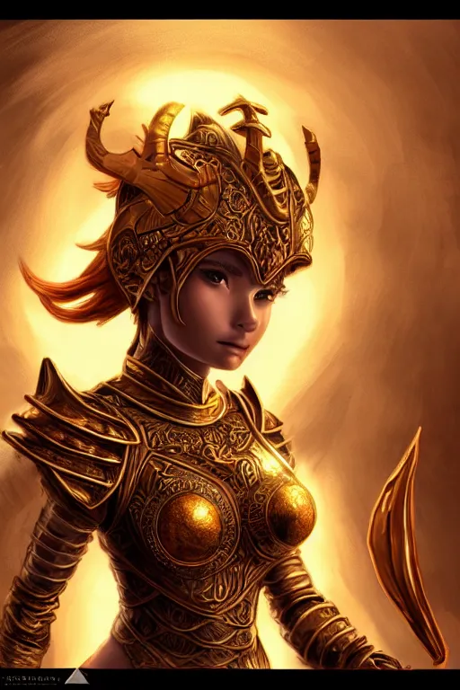 Image similar to portrait knights of zodiac girl, golden and copper shining armor, karate pose, in ruined agora of athens sunrise, ssci - fi and fantasy, intricate and very very beautiful and elegant, highly detailed, digital painting, artstation, concept art, smooth and sharp focus, illustration, art by z - - ed