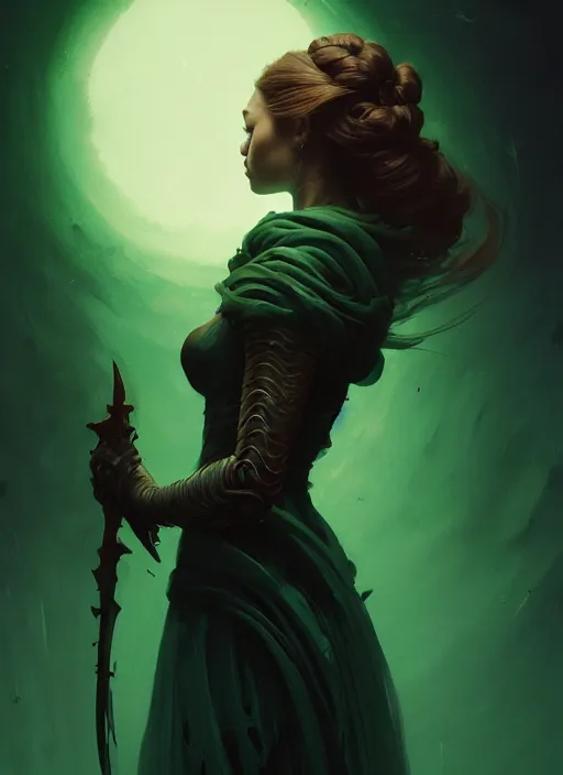 Prompt: side portrait, imogen poots, deathknight, gloomhaven, soft, smooth, luminescent, art nouveau, haunting, pale green backlit glow, evil inky swirly ripples, sickly colors, 8 k, by greg rutkowski, jesper ejsing, rhads, ilya kuvshinov, cushart krenz