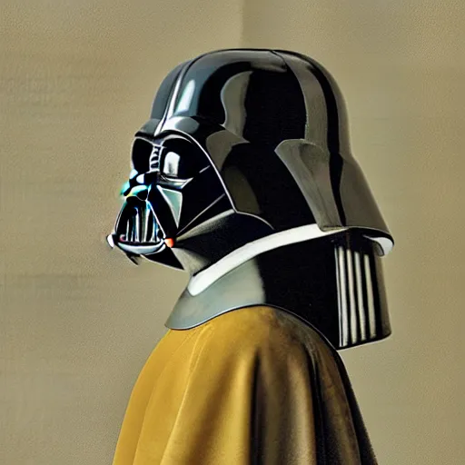 Prompt: Darth Vader a pearl earring by Johannes Vermeer