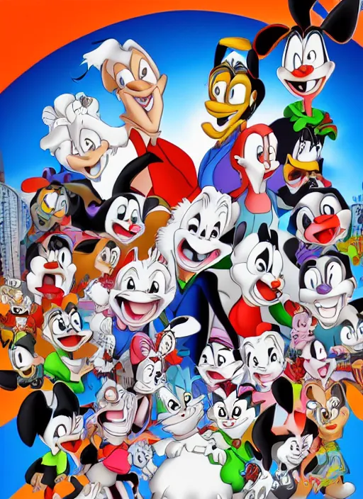 Image similar to a hyper realistic ultra realistic photograph of the animaniacs, highly detailed, 8k photo