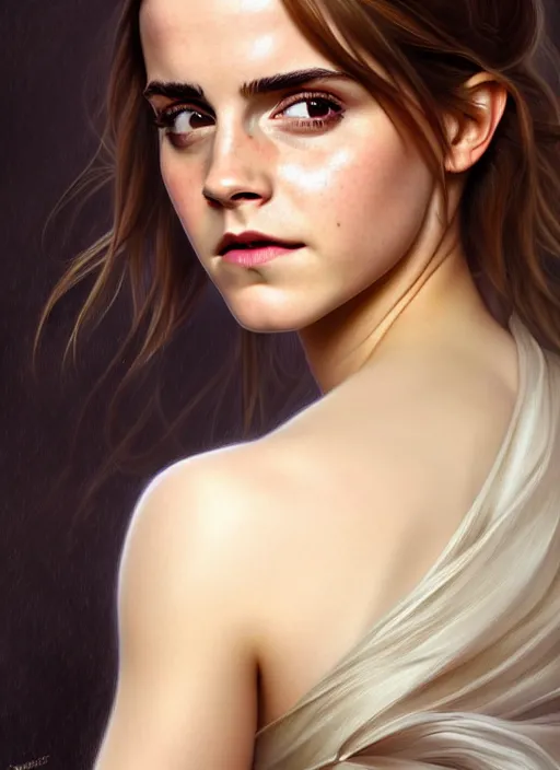 Image similar to emma watson sansan suicide realistic,, surealism, aesthetic, shiny, fantasy, intricate, elegant, extremely higly detailed, digital painting, artstation, body symmetrical anatomy, baroque, concept art, photoshop, krita, smooth, sharp focus, full body focus, illustration, digital painting, art by artgerm and greg rutkowski and alphonse mucha