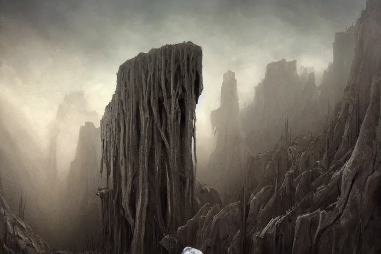 Prompt: amazing concept painting, by Jessica Rossier and HR giger and Beksinski, prophecy, hallucination, the middle of a valley, a golem of bones, it was full of bones, bones that were very dry, there was a noise, a rattling sound, and the bones came together, bone to bone , I looked, and tendons and flesh appeared on them and skin covered them, but there was no breath in them and breath entered them, they came to life and stood up on their feet a vast army