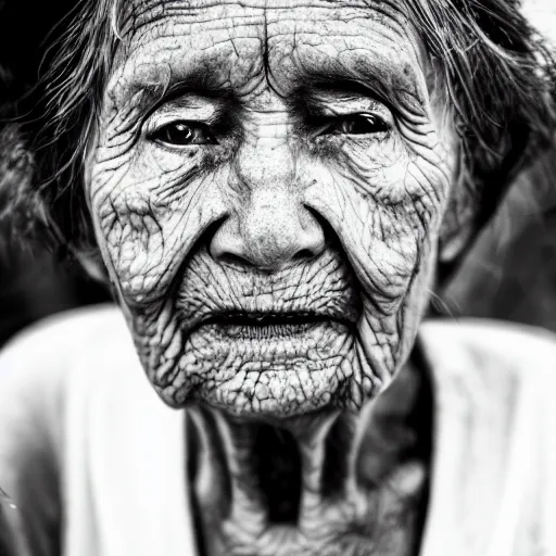 Prompt: old haggard woman, black and white photography, detailed, short depth of field