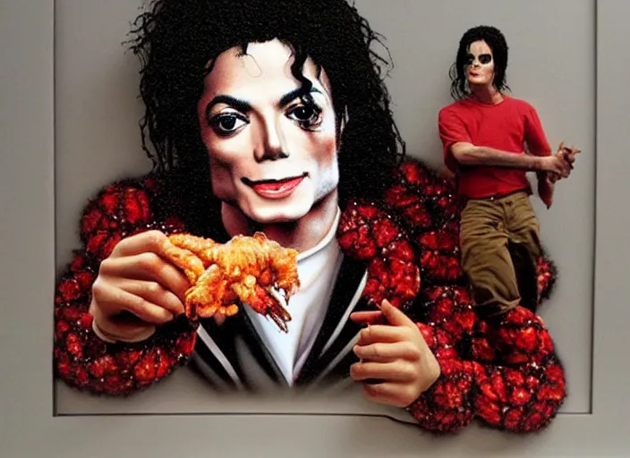 Image similar to michael jackson made of fried shrimp, lowbrow, matte painting, 3 - d highly detailed, in the style of mark ryden,