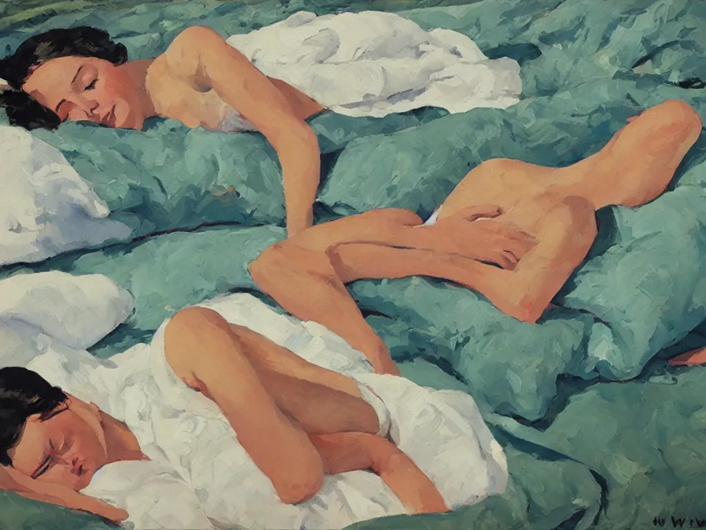 Image similar to sleeping lady in a heatwave, oil painting by coby whitmore
