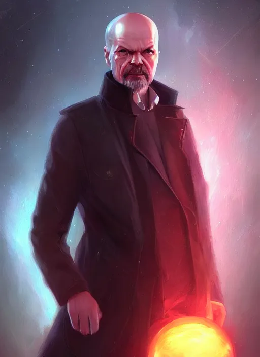 Image similar to « a portrait o cyberpunk vladimir lenin, glowing eyes, a digital painting by charlie bowater, featured on cgsociety, fantasy art, behance hd, wiccan, artstation hd »