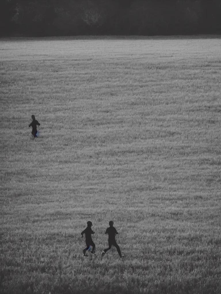 Image similar to field with human silhouettes running, black and white