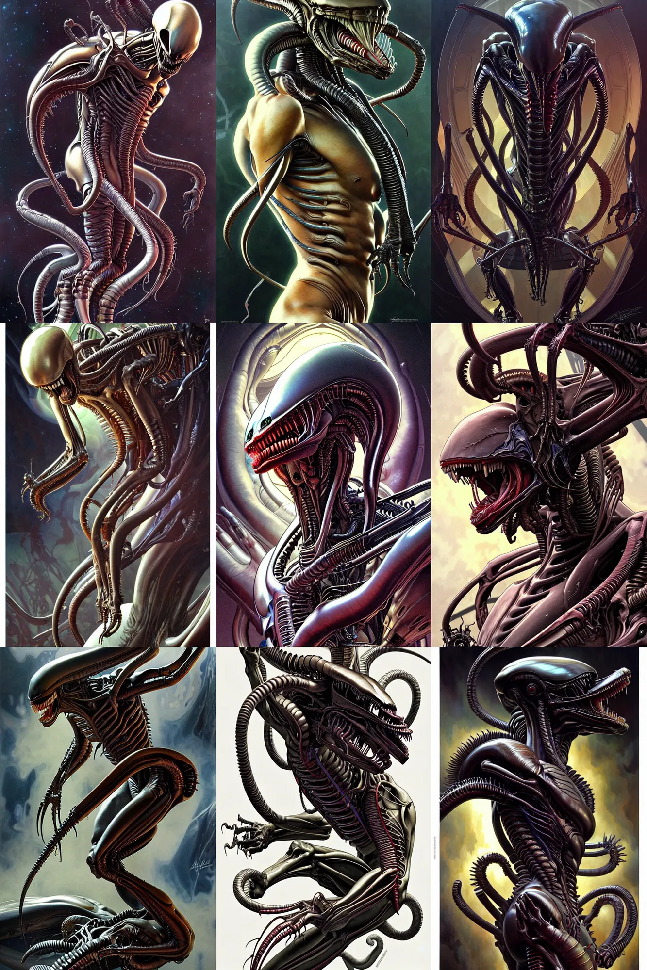 Prompt: the platonic ideal of alien xenomorph, detailed, intricate, hyperrealism, intense, scary by artgerm and greg rutkowski and alphonse mucha