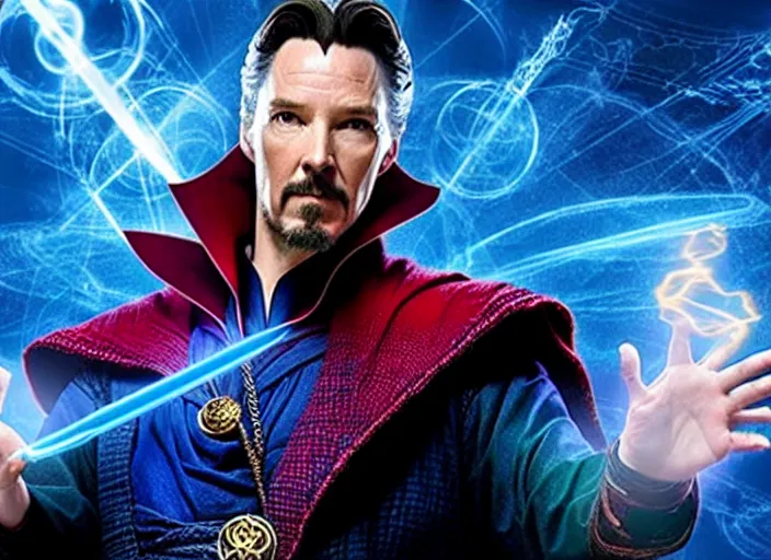 Prompt: film still of richard simmoms as dr strange using magic in multiverse of madness, 8 k