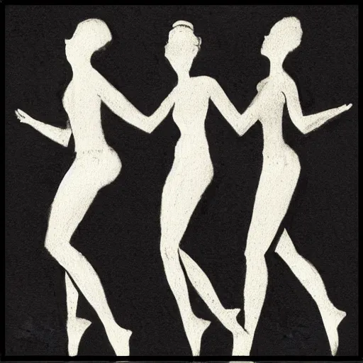 Prompt: the three graces dancing with their shadows, sketch, minimalism, intricate, full body, cinematic