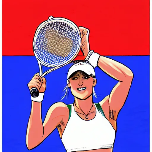 Image similar to in the style of Rafael Albuquerque comic art, Genie Bouchard winning Wimbledon.