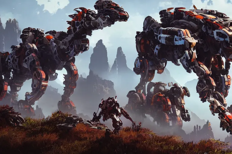 Image similar to scrapper machine mecha animal beast robot of horizon forbidden west horizon zero dawn bioluminiscence global illumination ray tracing hdr fanart arstation by sung choi and eric pfeiffer and gabriel garza and casper konefal