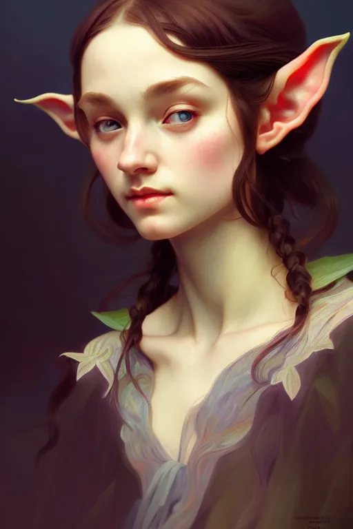 Prompt: beautiful young elf portrait, highly detailed, digital painting, artstation, sharp focus, illustration, art by tan zi and ayanamikodon and alphonse mucha and wlop
