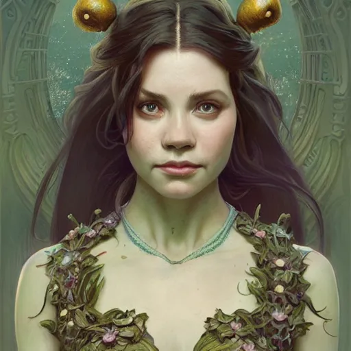 Image similar to portrait of a Shrek pickle, fantasy, intricate, elegant, highly detailed, digital painting, artstation, concept art, smooth, sharp focus, illustration, art by artgerm and greg rutkowski and alphonse mucha