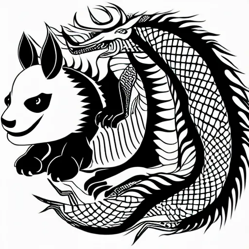 Image similar to vector art of welsh dragon and panda mixed, intercrossed, chimera, adobe illustrator