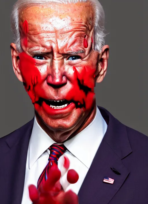 Image similar to hyper realistic ultra realistic horror terror dimensional photo furious glowing red eyes biden, high quality photo, detailed , 8k