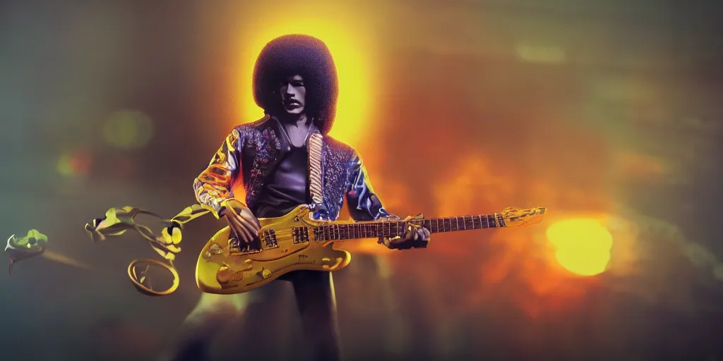 Image similar to funko of jimi hendrix, max resolution, high contrast, cinematic, light cinematic, volumetric, realistic, cinematic lighting, octane render, hyper realistic