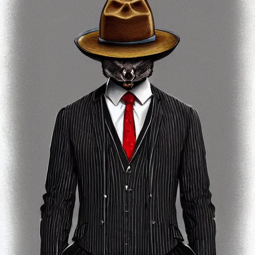 Image similar to a upper body portrait of a deer lord in a pinstriped suit and pants wearing a fedora by artgerm and wlop, intricate detail, digital art, photorealistic, trending on artstation