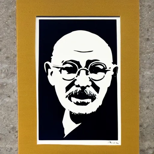 Prompt: individual ghandi silk screen portrait banksy style