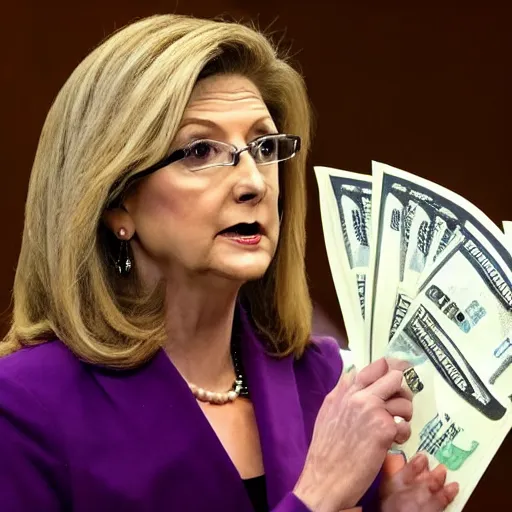 Image similar to comcast throwing a wad of dollar bills at marsha blackburn