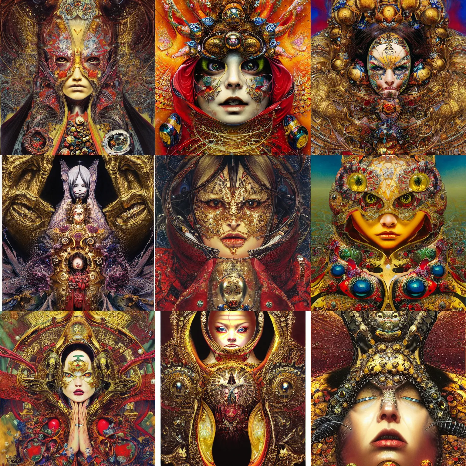 Prompt: realistic detailed image of an matryoshka adorned in Jewels and Gold from by Ayami Kojima, Amano, Karol Bak, Greg Hildebrandt, and Mark Brooks, Neo-Gothic, gothic, rich deep colors. Beksinski painting, part by Adrian Ghenie and Gerhard Richter. art by Takato Yamamoto. masterpiece