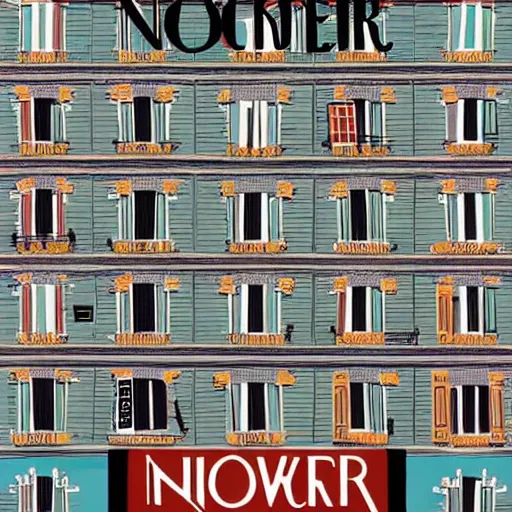 Image similar to cover of newyorker of Paris without water, over crowded by bots, wes anderson style,