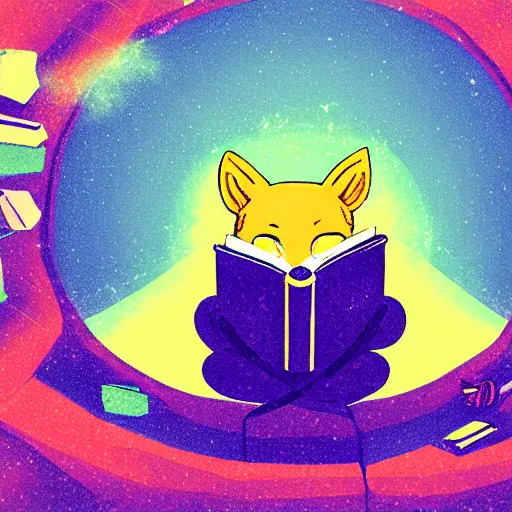 Image similar to niko oneshot reading a book, digital art #OneshotGame